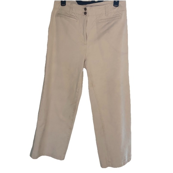 Talbots Pants - Talbots 6 Wide Leg Ankle Twill Pants Women's Flat Front Trouser Mid Rise Khakis